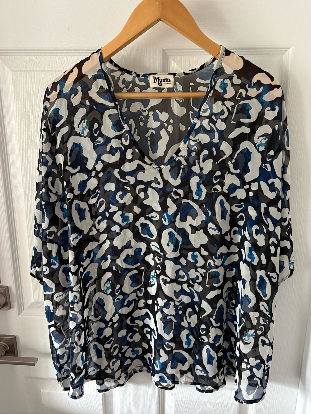 Show Me Your Mumu Blue Cheetah Chiffon V-Neck Tunic Top / Coverup XS